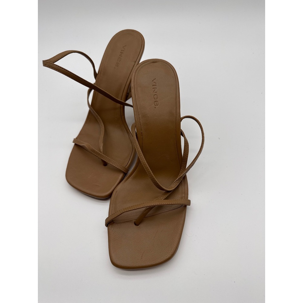 Vince Qiana Ankle Strap Sandal Dark Walnut Leather Square Toe Block Heel Brown - Picture 8 of 16